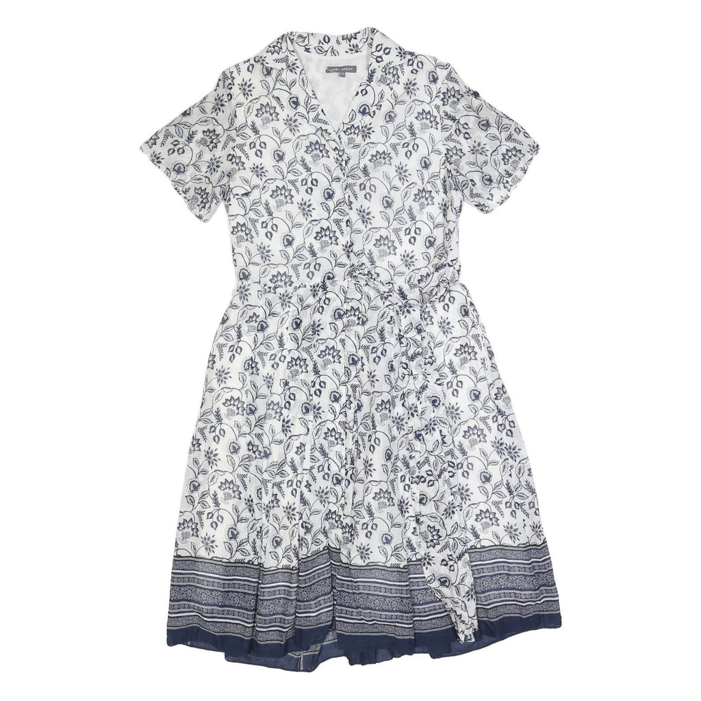 LAURA ASHLEY Womens White & Navy Floral Cotton Blend Day Dress Short Sleeve UK