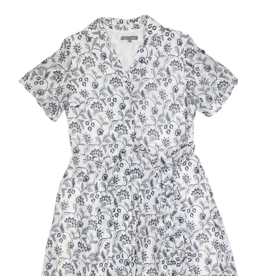 LAURA ASHLEY Womens White & Navy Floral Cotton Blend Day Dress Short Sleeve UK
