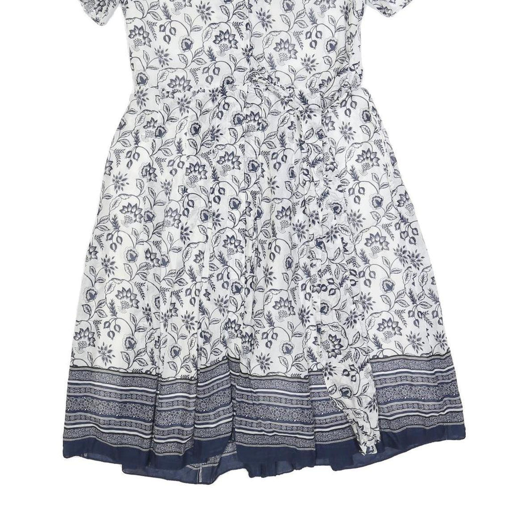 LAURA ASHLEY Womens White & Navy Floral Cotton Blend Day Dress Short Sleeve UK