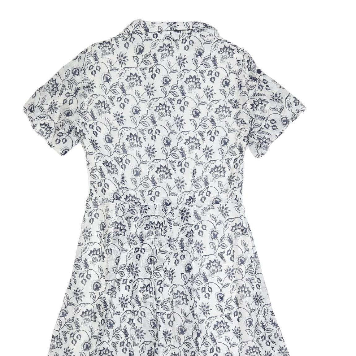 LAURA ASHLEY Womens White & Navy Floral Cotton Blend Day Dress Short Sleeve UK