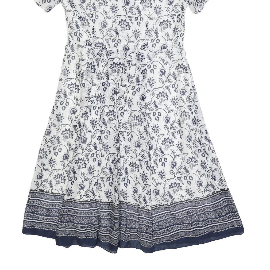 LAURA ASHLEY Womens White & Navy Floral Cotton Blend Day Dress Short Sleeve UK