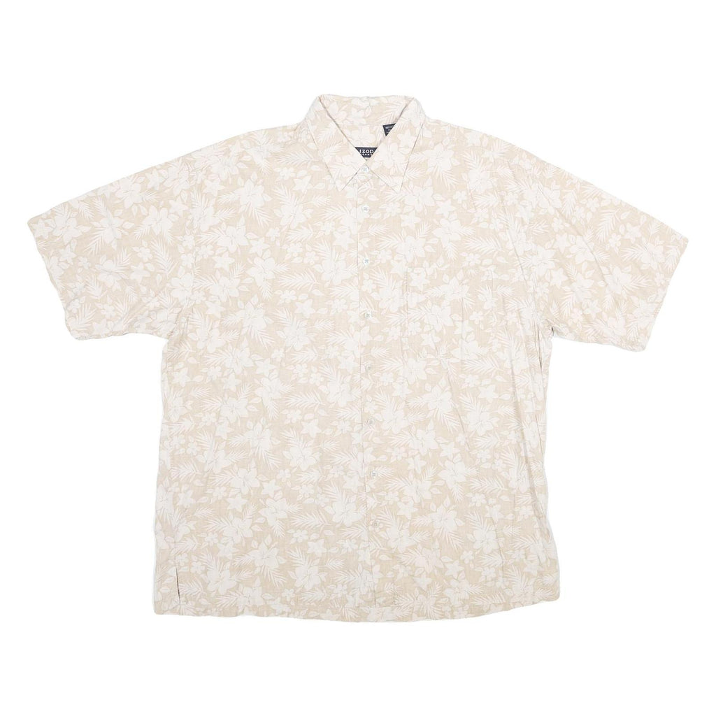 IZOD Mens Beige Floral Cotton Shirt XL Summer Casual Lightweight