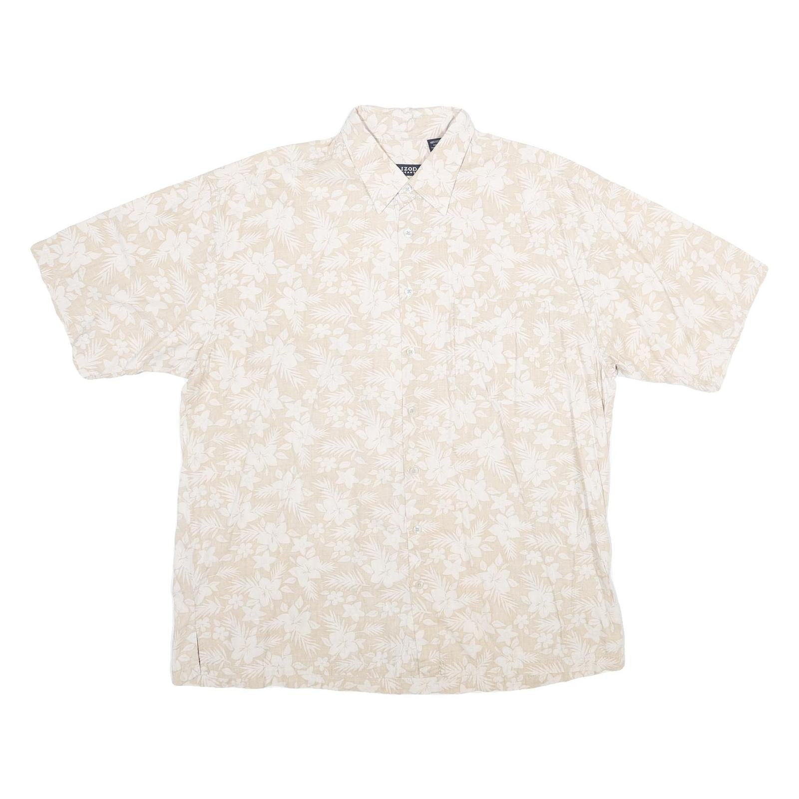 IZOD Mens Beige Floral Cotton Shirt XL Summer Casual Lightweight