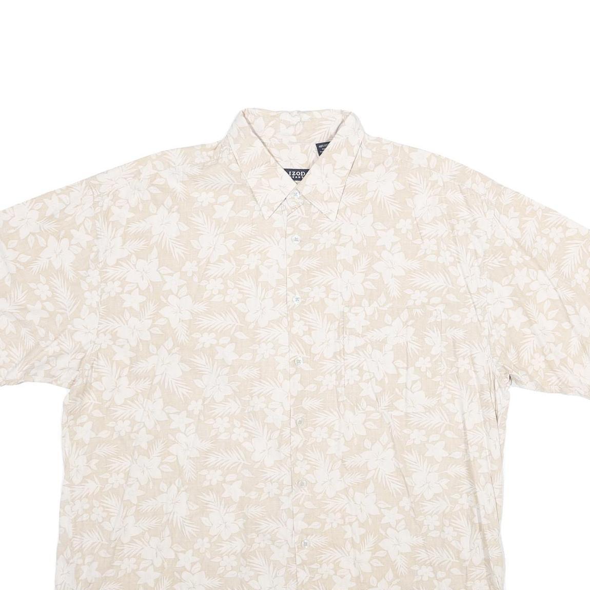 IZOD Mens Beige Floral Cotton Shirt XL Summer Casual Lightweight