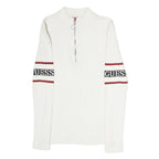 GUESS Womens White & Red Logo Patterned Pullover Jumper Crew Neck Rib Knit XS