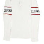 GUESS Womens White & Red Logo Patterned Pullover Jumper Crew Neck Rib Knit XS