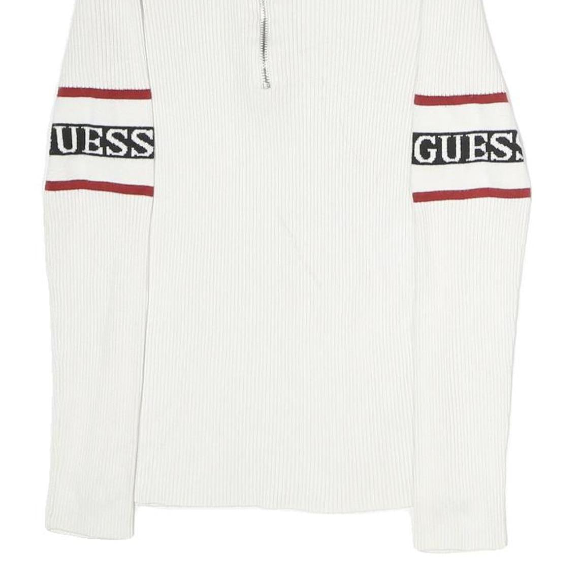 GUESS Womens White & Red Logo Patterned Pullover Jumper Crew Neck Rib Knit XS