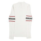 GUESS Womens White & Red Logo Patterned Pullover Jumper Crew Neck Rib Knit XS