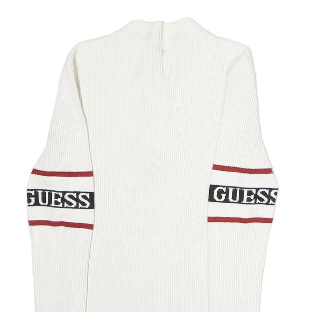 GUESS Womens White & Red Logo Patterned Pullover Jumper Crew Neck Rib Knit XS