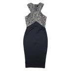 AX Womens Navy & Cream Bodycon Woven Floral Midi Dress UK 10 Elegant Evening