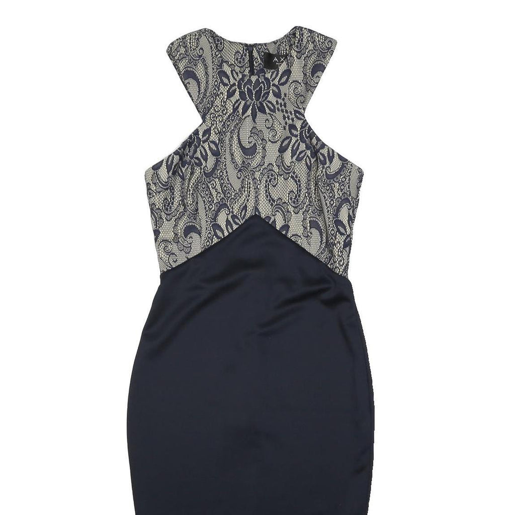 AX Womens Navy & Cream Bodycon Woven Floral Midi Dress UK 10 Elegant Evening