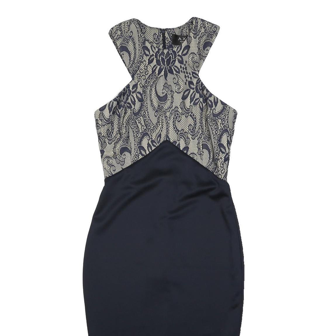 AX Womens Navy & Cream Bodycon Woven Floral Midi Dress UK 10 Elegant Evening