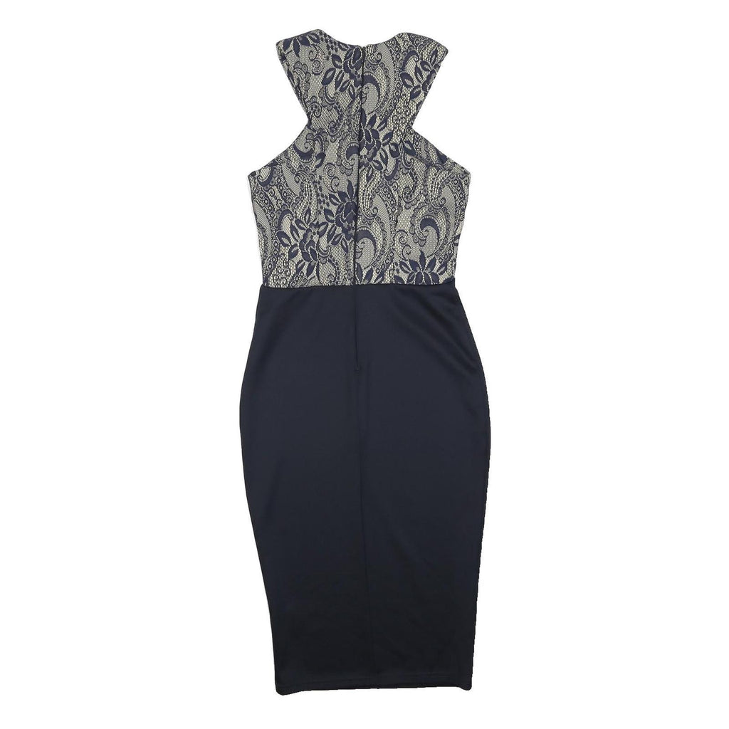 AX Womens Navy & Cream Bodycon Woven Floral Midi Dress UK 10 Elegant Evening