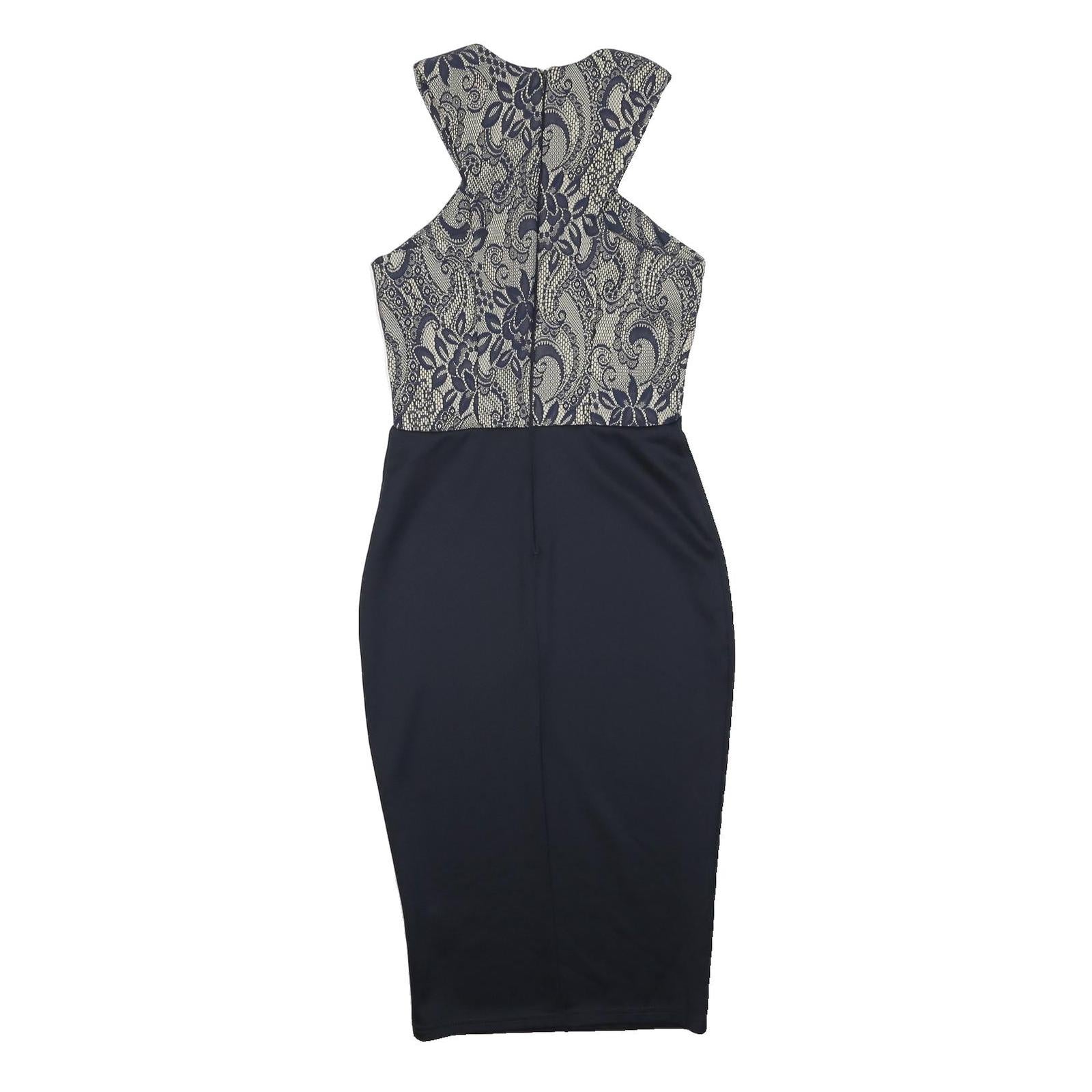 AX Womens Navy & Cream Bodycon Woven Floral Midi Dress UK 10 Elegant Evening