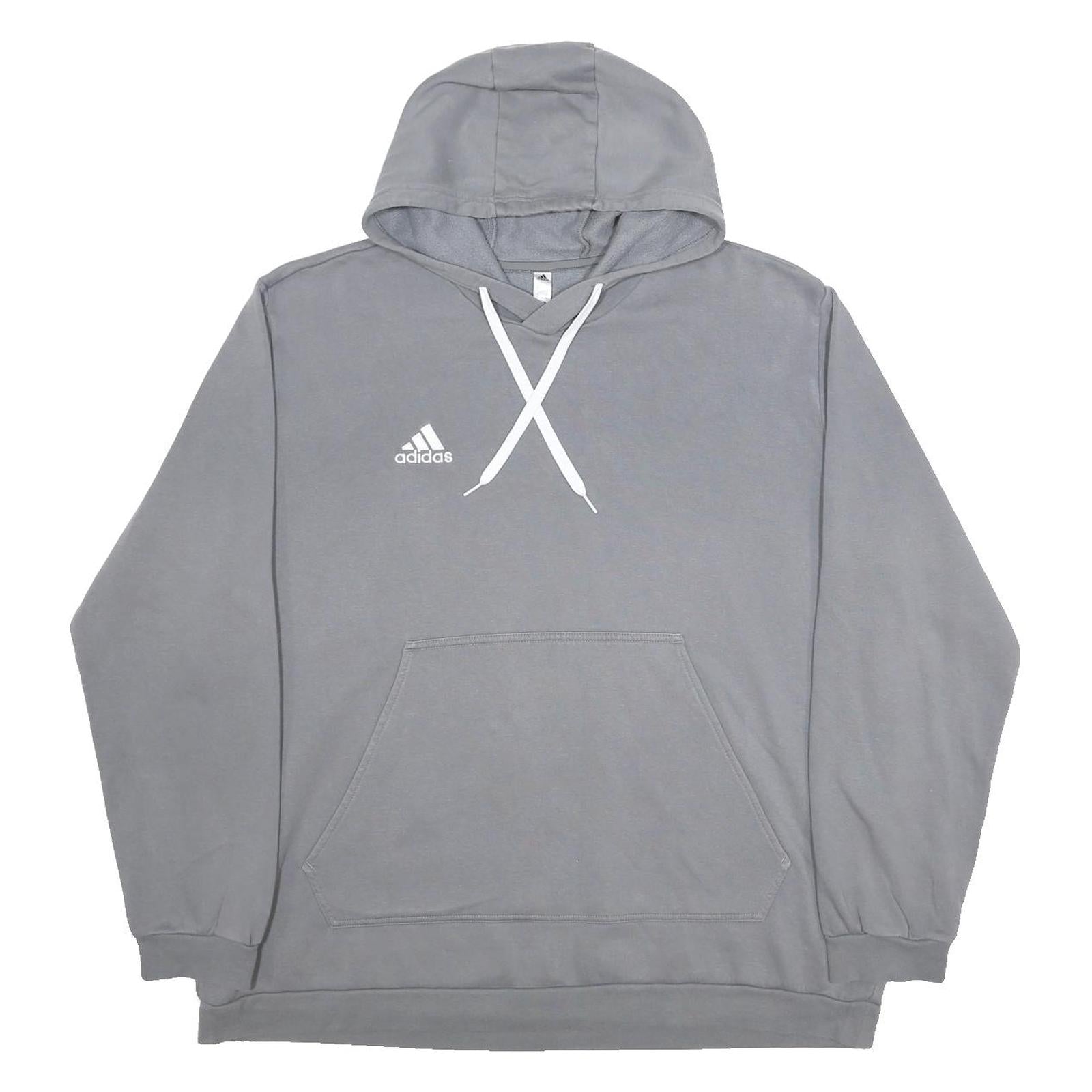 ADIDAS Mens Grey Hoodie 2XL Cotton Blend Pullover Casual Sweatshirt
