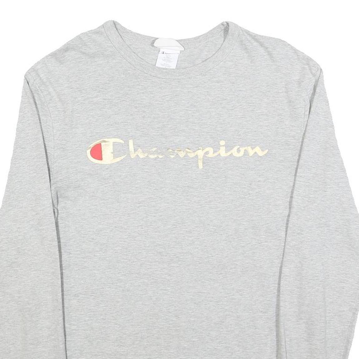 CHAMPION Womens Grey Long Sleeve Crew Neck Cotton Blend T-Shirt M