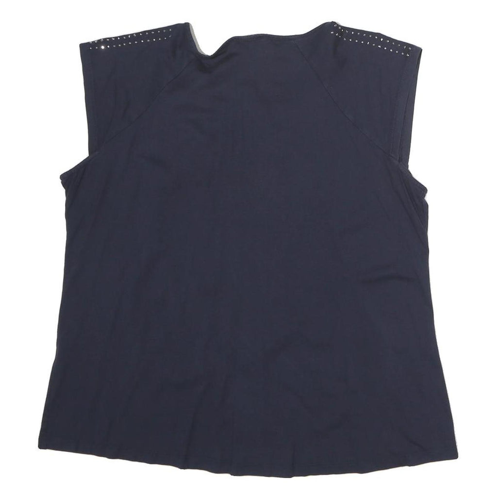 CARLA FERONI Womens Black Studded Cap Sleeve Round Neck Top M Stylish Cotton