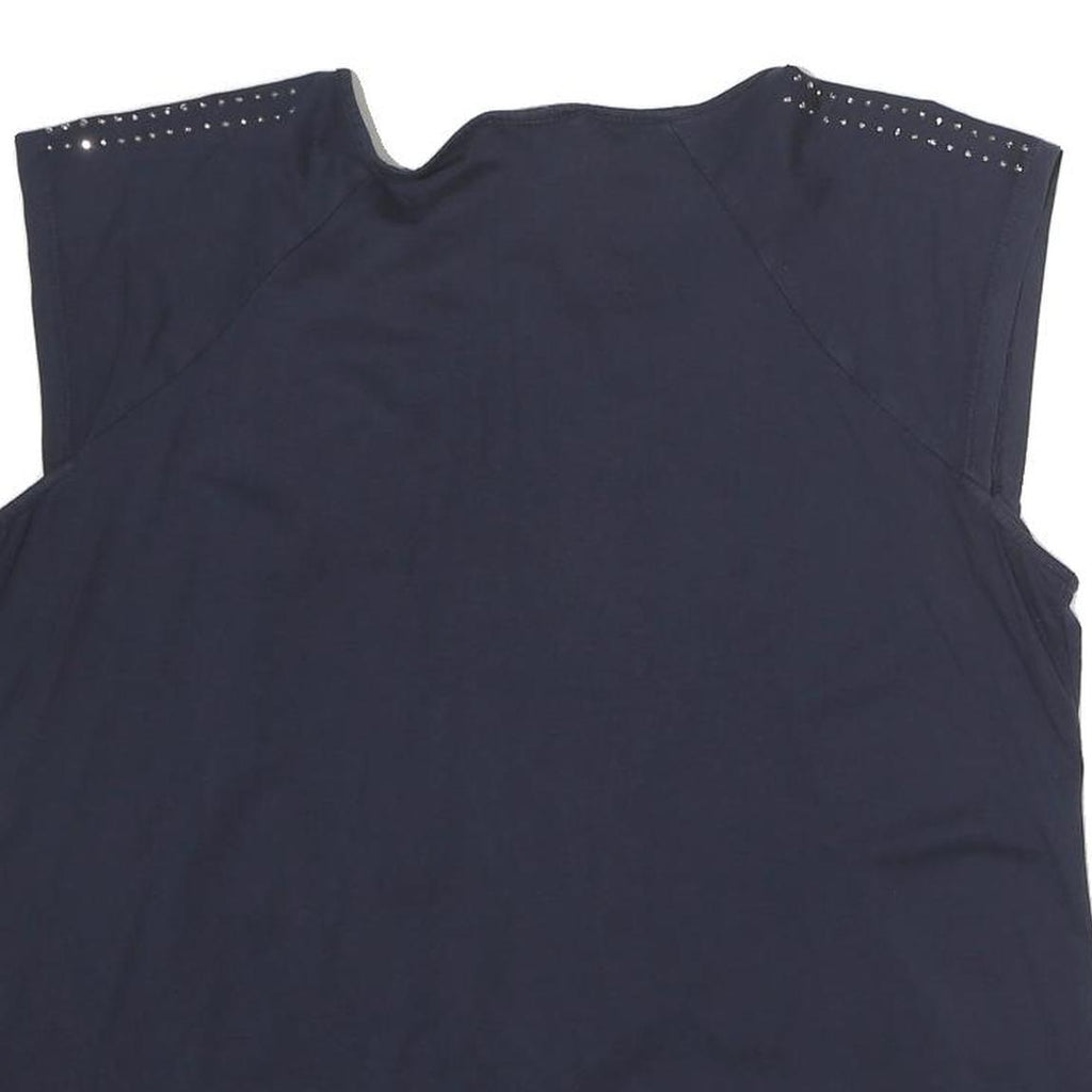 CARLA FERONI Womens Black Studded Cap Sleeve Round Neck Top M Stylish Cotton