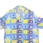 Womens Blue & Yellow Floral Check Shirt L Summer Casual Relaxed Fit Short Sleeve