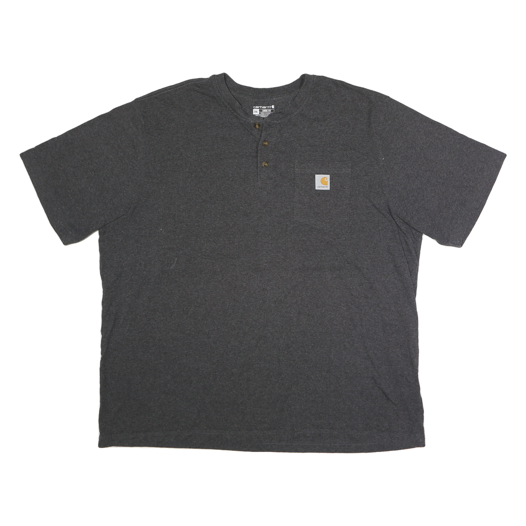 CARHARTT Mens Grey Henley T-Shirt 2XL Short Sleeve Button Neck Casual Workwear