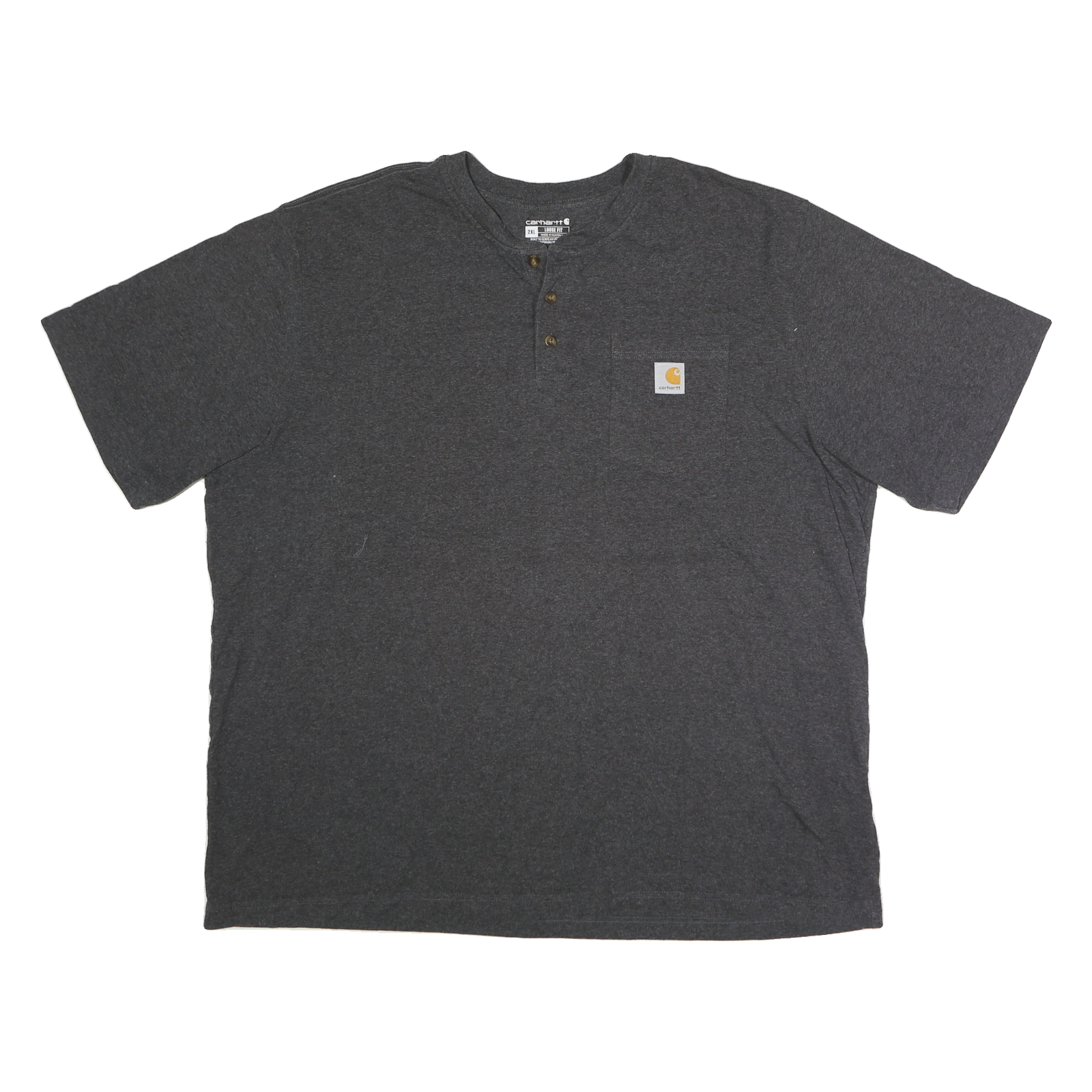 CARHARTT Mens Grey Henley T-Shirt 2XL Short Sleeve Button Neck Casual Workwear