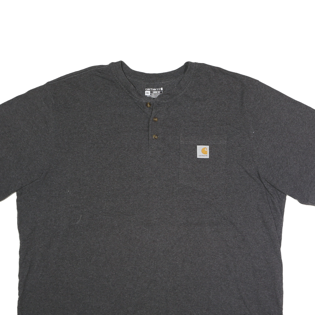 CARHARTT Mens Grey Henley T-Shirt 2XL Short Sleeve Button Neck Casual Workwear