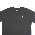 CARHARTT Mens Grey Henley T-Shirt 2XL Short Sleeve Button Neck Casual Workwear