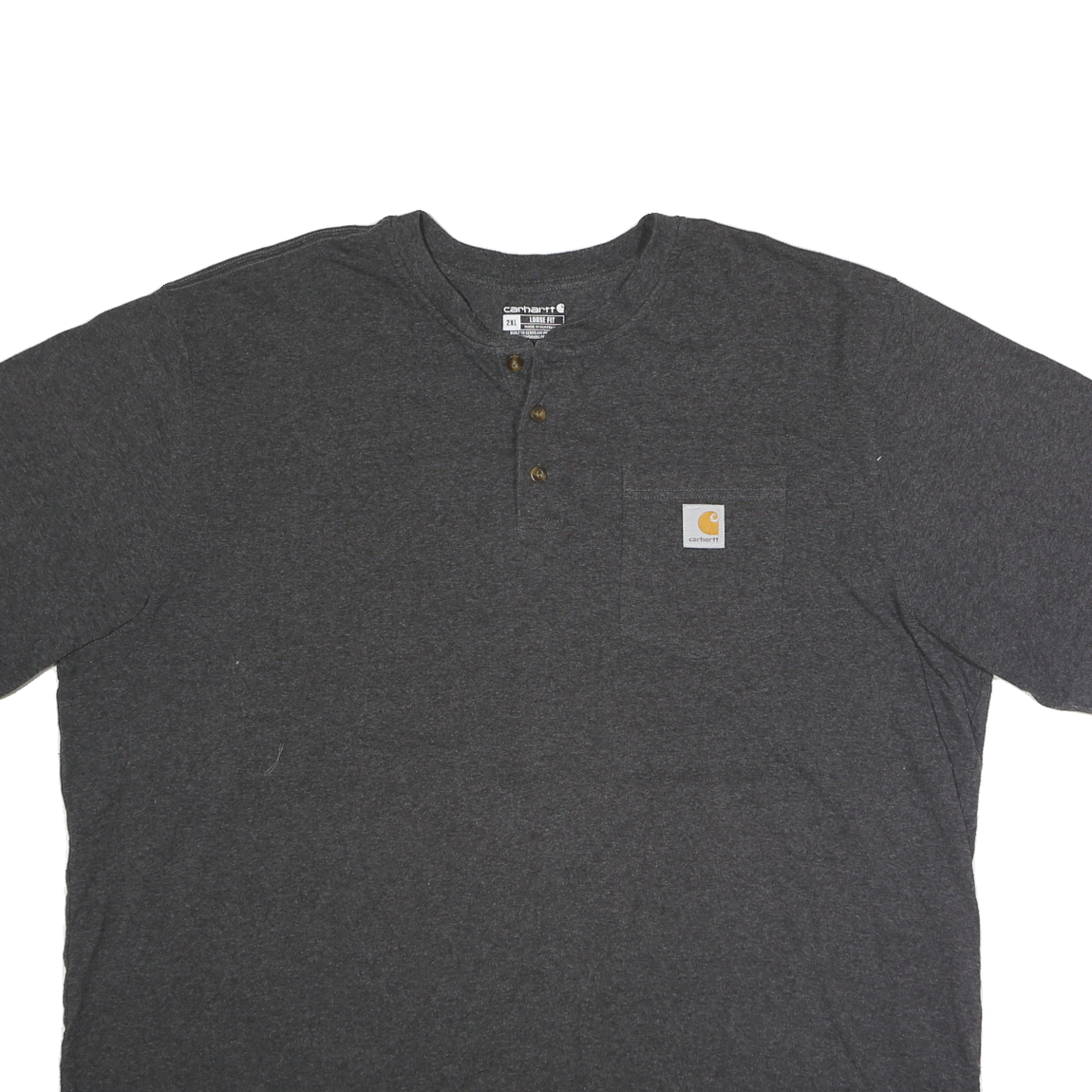CARHARTT Mens Grey Henley T-Shirt 2XL Short Sleeve Button Neck Casual Workwear