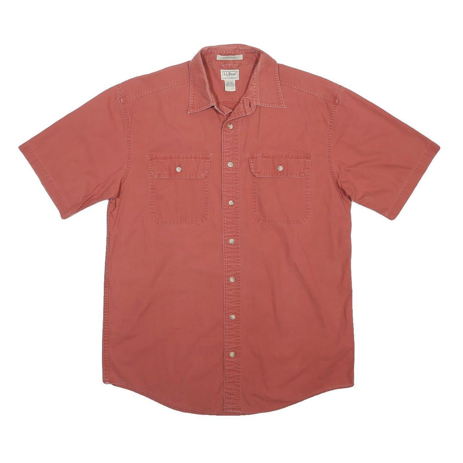 LL BEAN Mens Red Cotton Casual Shirt M Short Sleeve Button Pockets