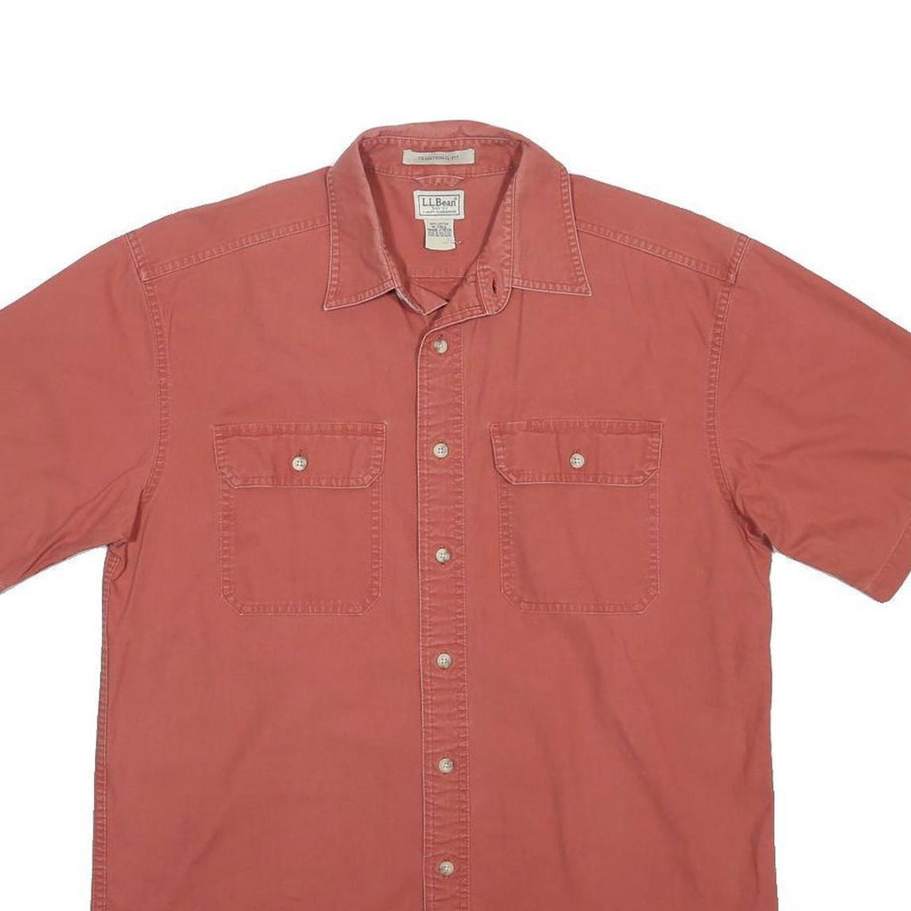 LL BEAN Mens Red Cotton Casual Shirt M Short Sleeve Button Pockets