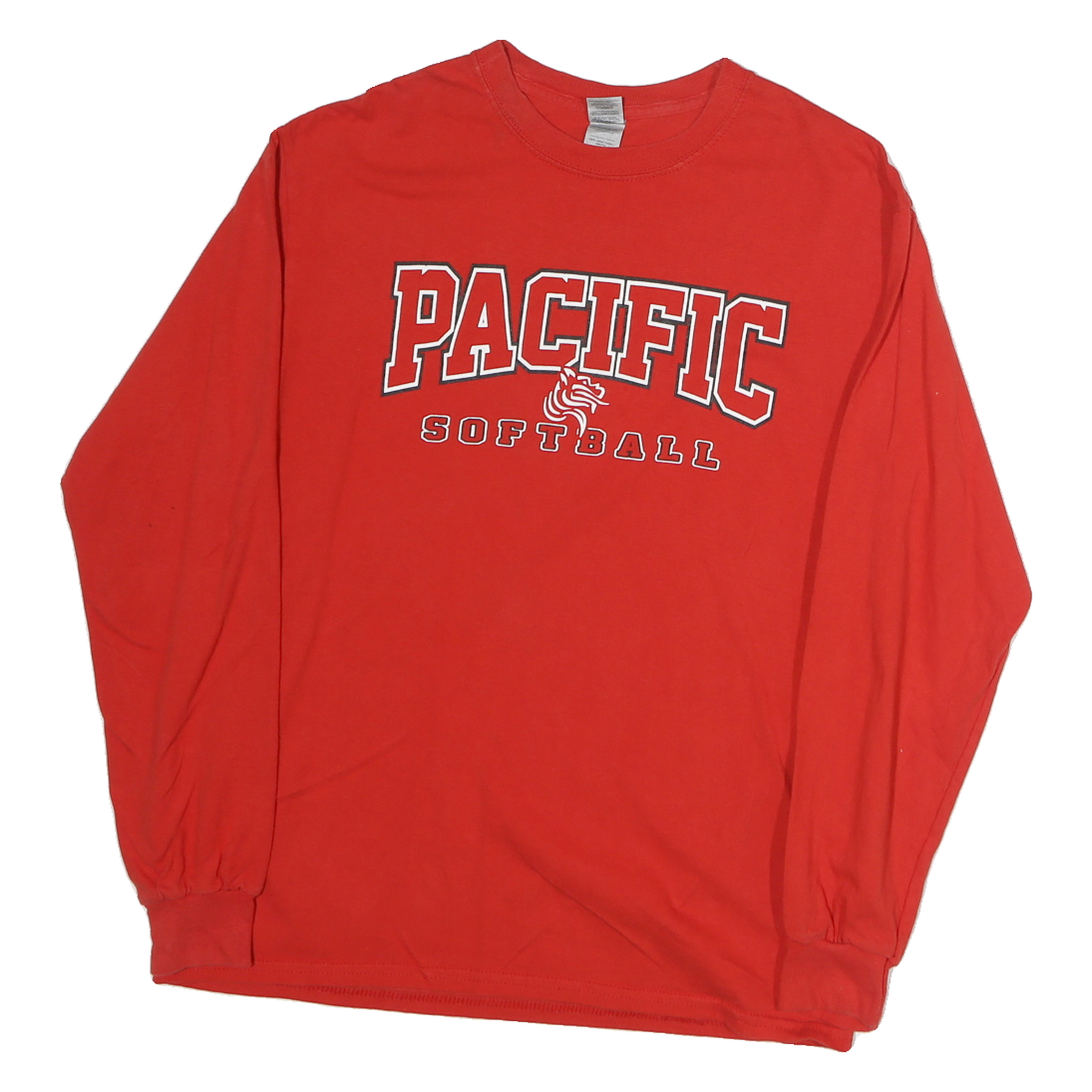 GILDAN Womens Red Pacific Softball Graphic T-Shirt M Long Sleeve Crew Neck