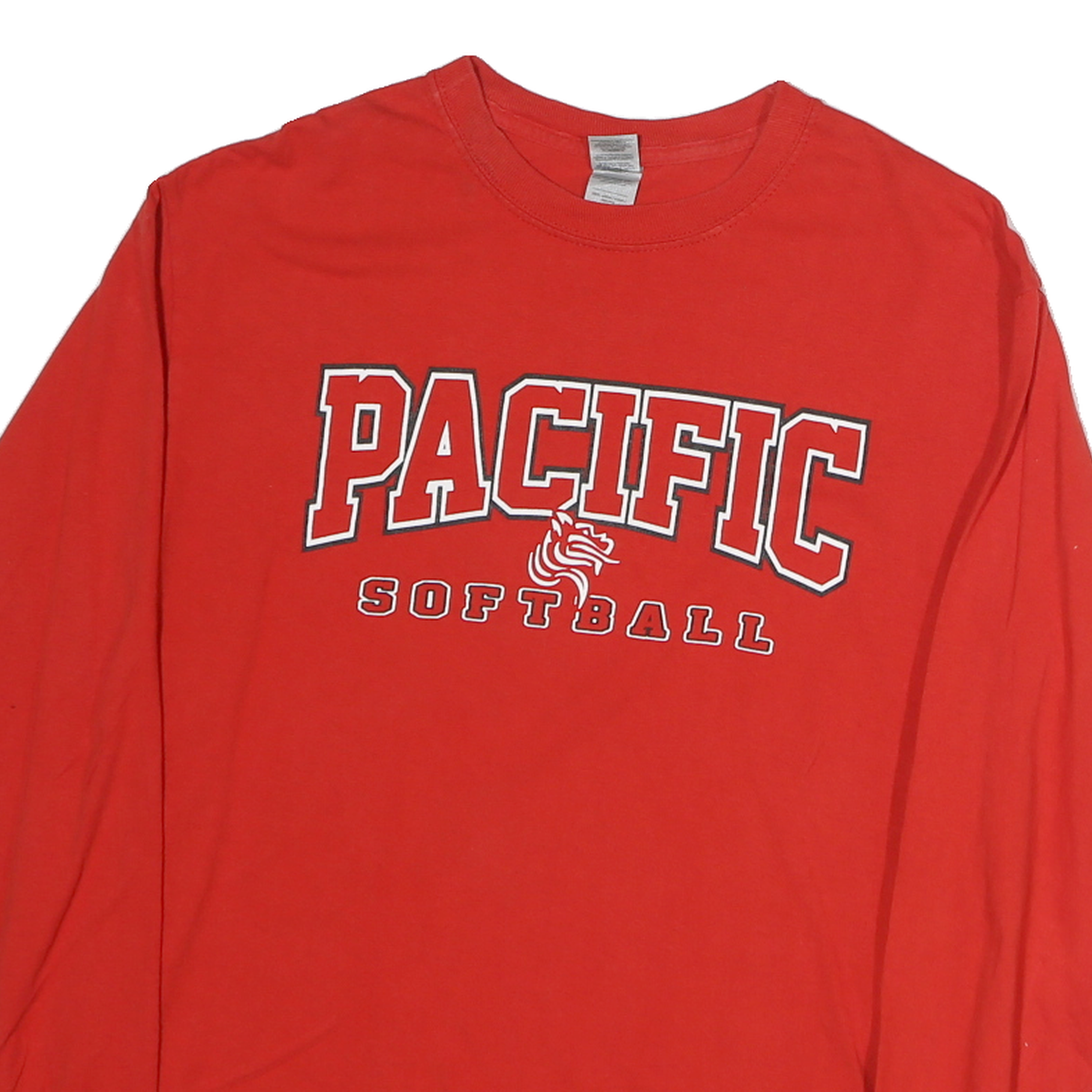 GILDAN Womens Red Pacific Softball Graphic T-Shirt M Long Sleeve Crew Neck