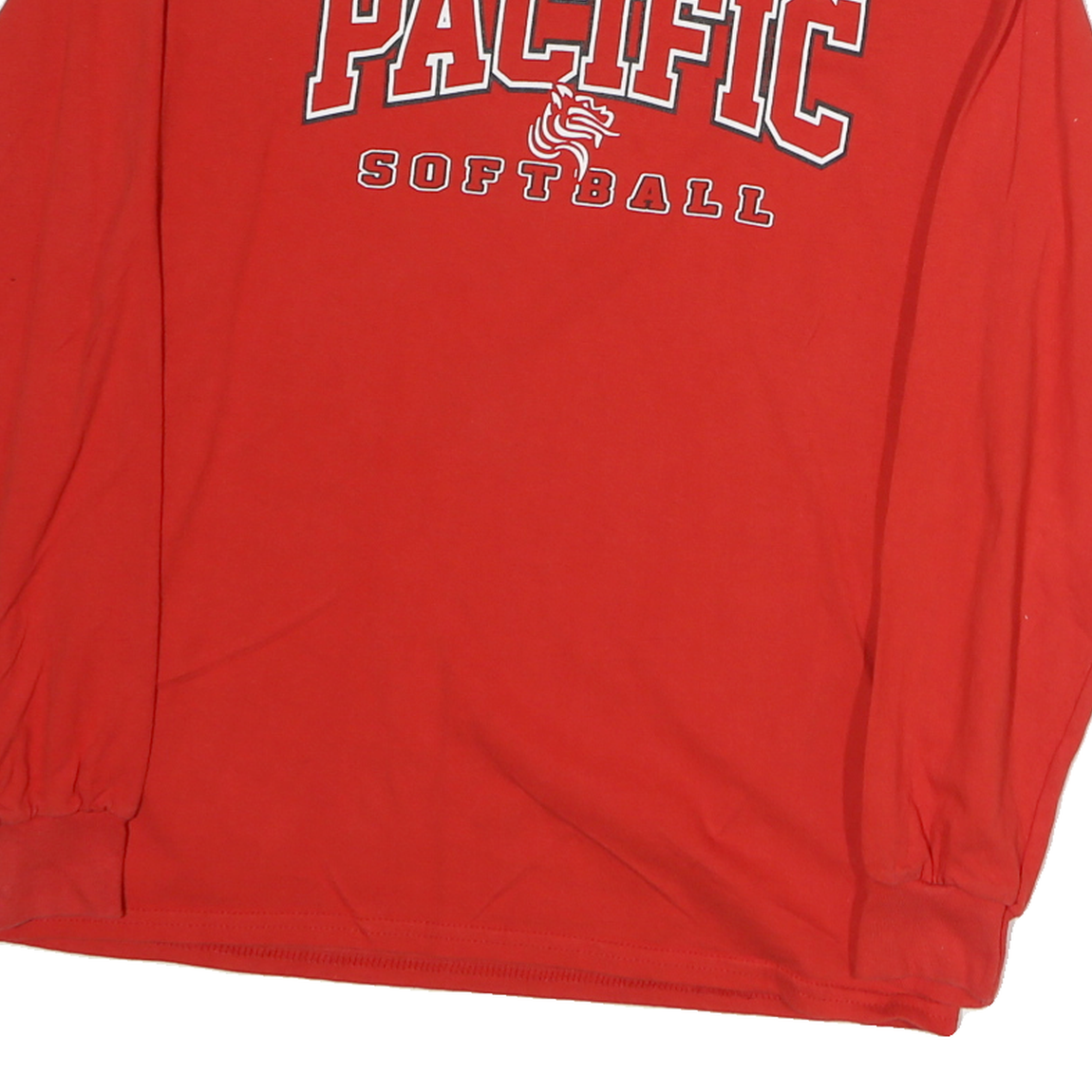 GILDAN Womens Red Pacific Softball Graphic T-Shirt M Long Sleeve Crew Neck