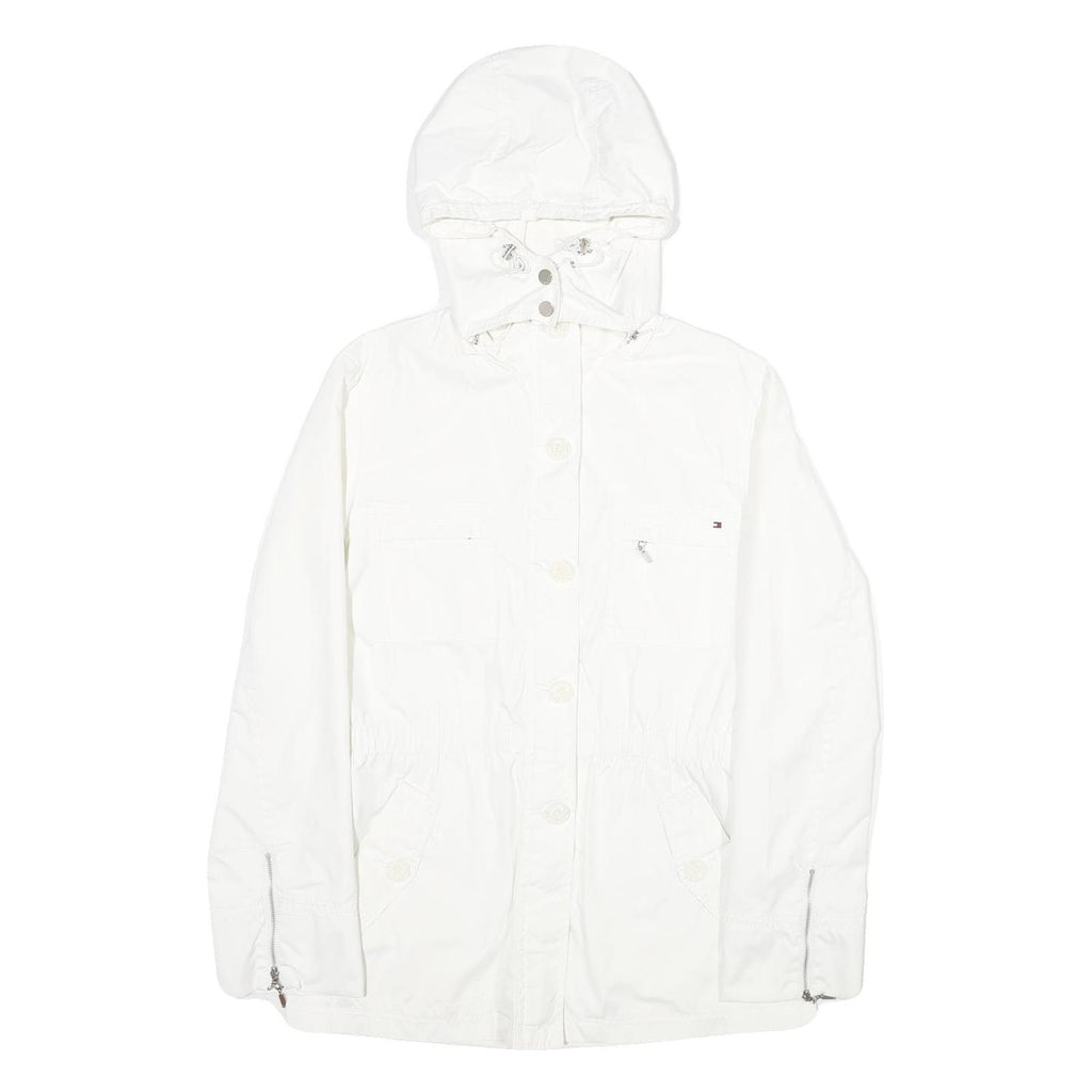 TOMMY HILFIGER Womens White Nylon Outdoor Jacket M Zip Hooded Plain