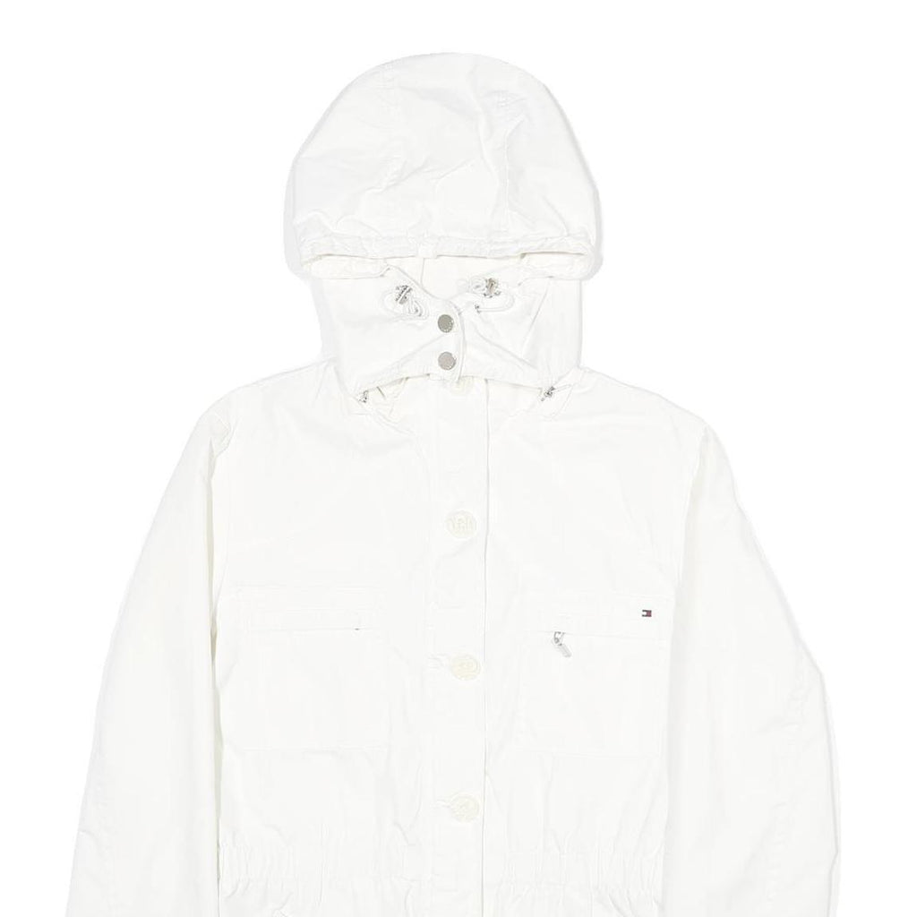 TOMMY HILFIGER Womens White Nylon Outdoor Jacket M Zip Hooded Plain