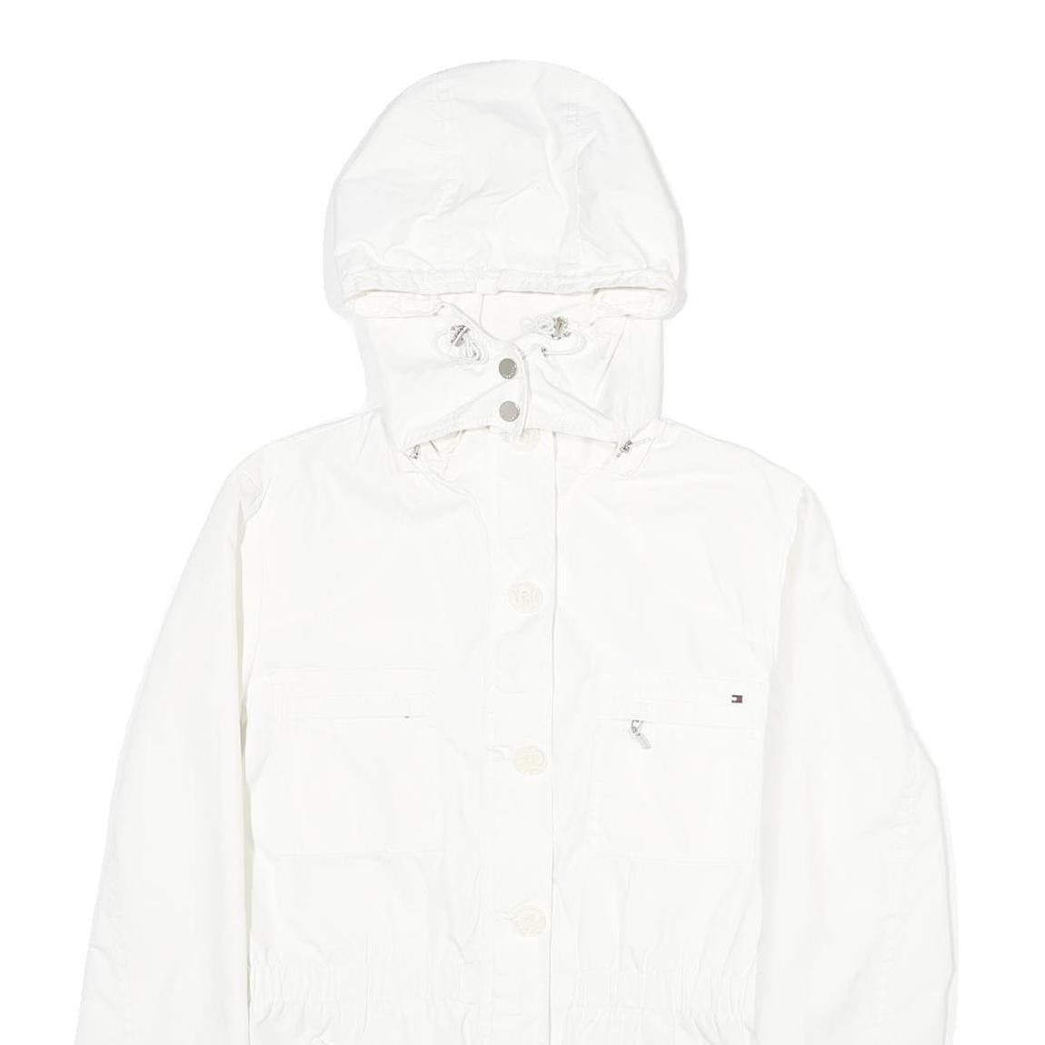 TOMMY HILFIGER Womens White Nylon Outdoor Jacket M Zip Hooded Plain
