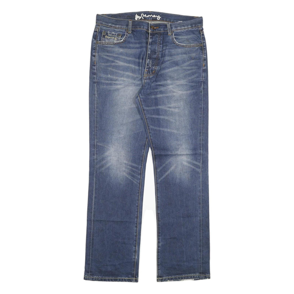 MONEY Mens Jeans Blue Regular Straight Denim Medium Wash W34 L32 Faded