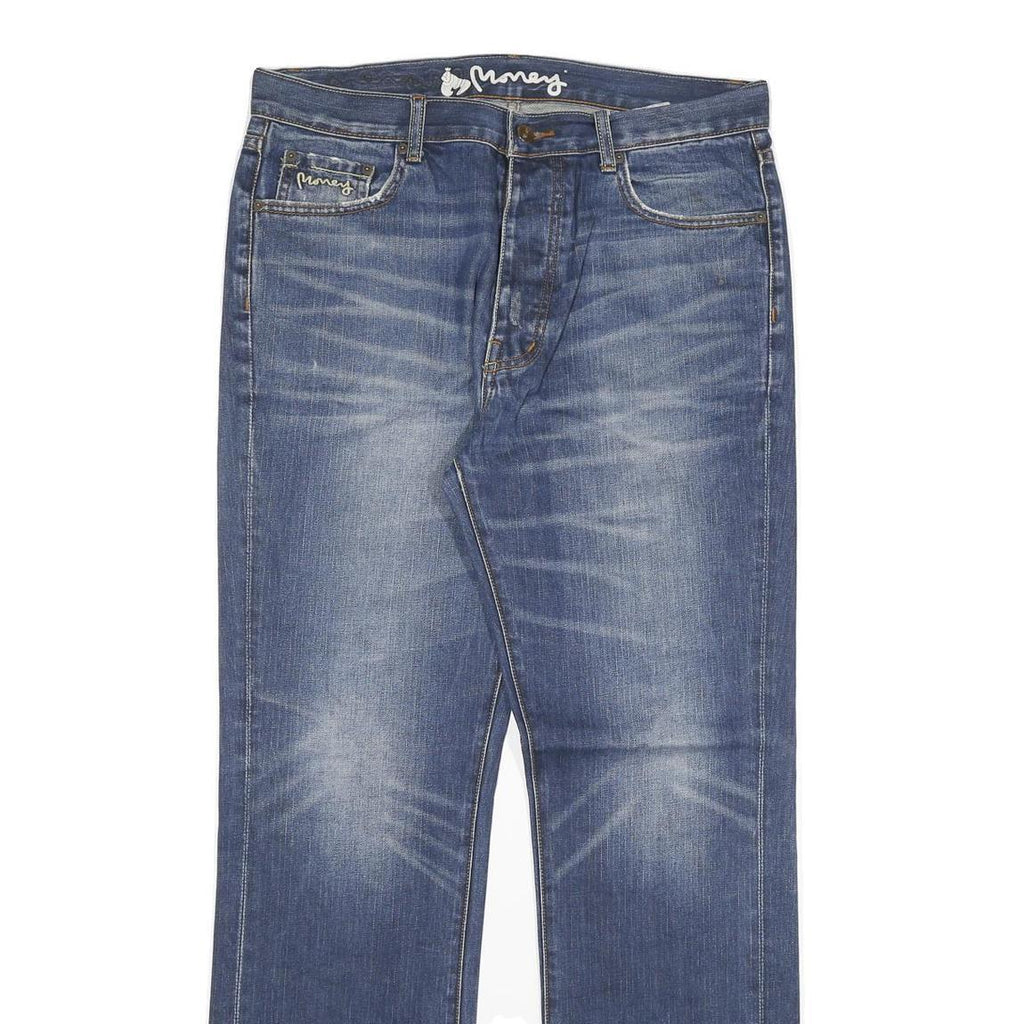 MONEY Mens Jeans Blue Regular Straight Denim Medium Wash W34 L32 Faded