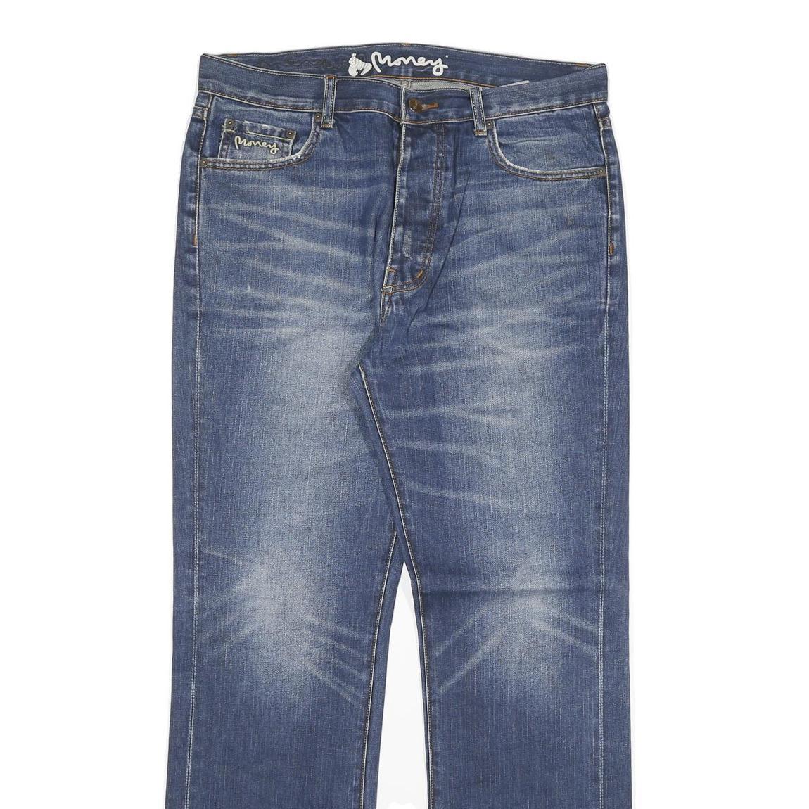 MONEY Mens Jeans Blue Regular Straight Denim Medium Wash W34 L32 Faded