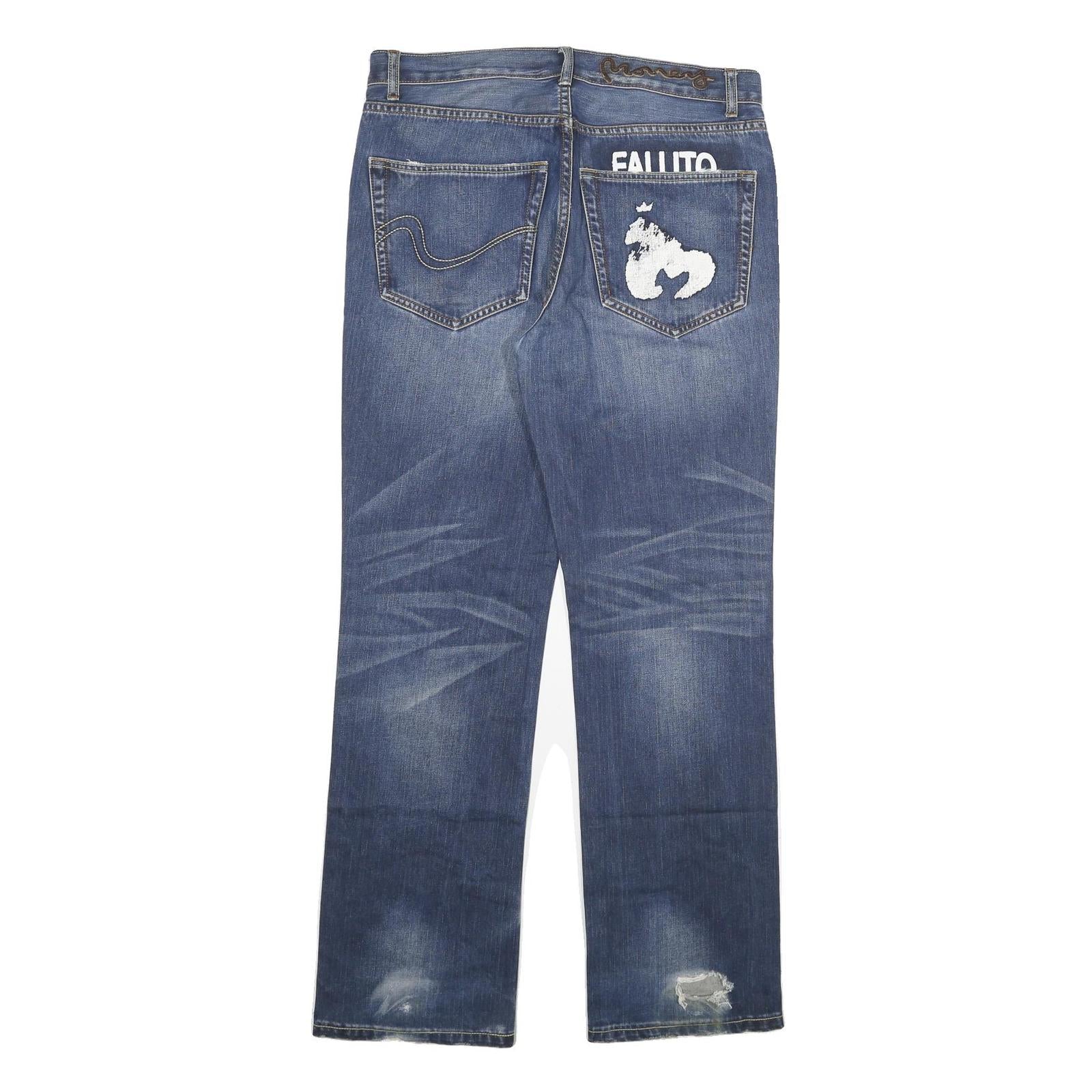 MONEY Mens Jeans Blue Regular Straight Denim Medium Wash W34 L32 Faded