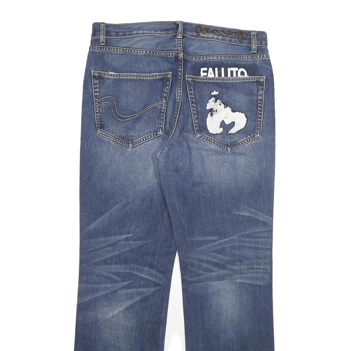 MONEY Mens Jeans Blue Regular Straight Denim Medium Wash W34 L32 Faded