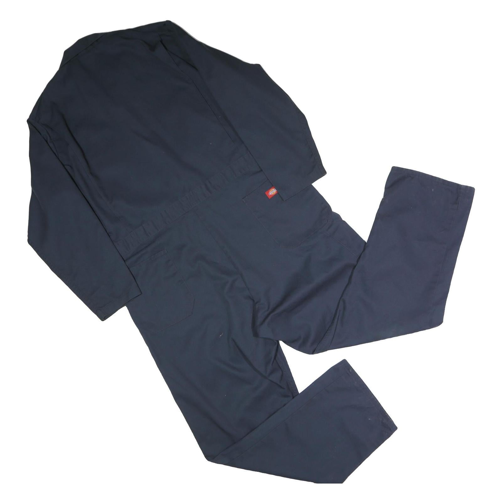 DICKIES Mens Navy Blue Polyester Blend Classic Dungarees XL W44 L31 Workwear
