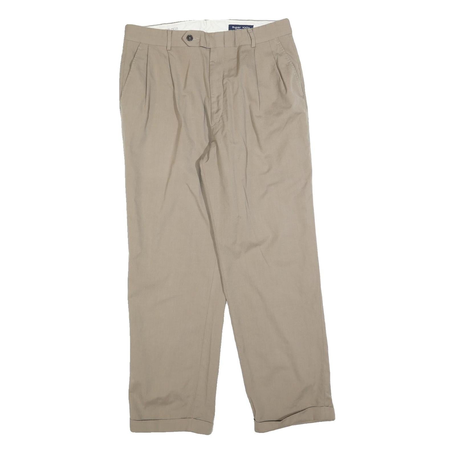 NAUTICA Mens Cotton Blend Beige Regular Fit Straight Trousers W34 L30 Classic