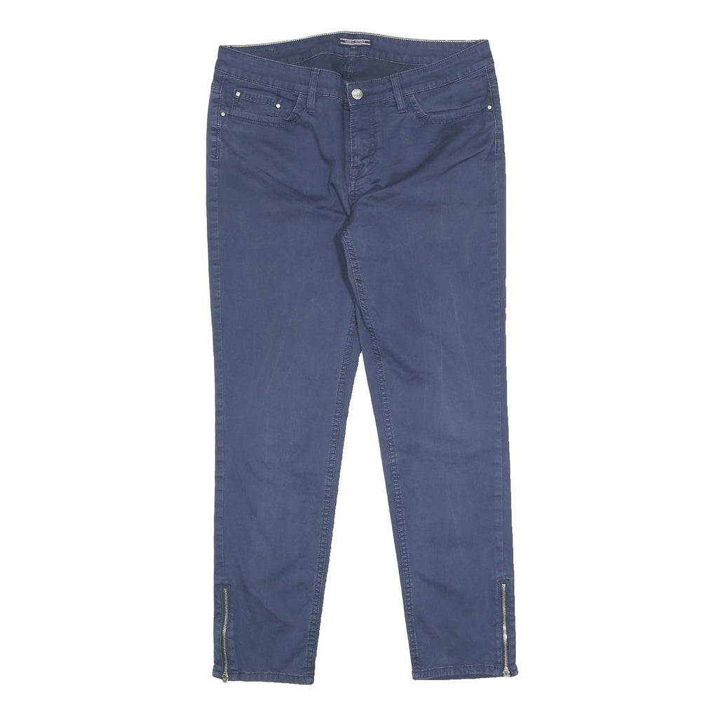TOMMY HILFIGER Womens Cotton Blend Navy Regular Fit Skinny Trousers W31 L27 Zip