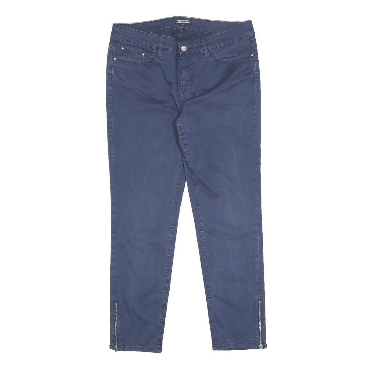 TOMMY HILFIGER Womens Cotton Blend Navy Regular Fit Skinny Trousers W31 L27 Zip