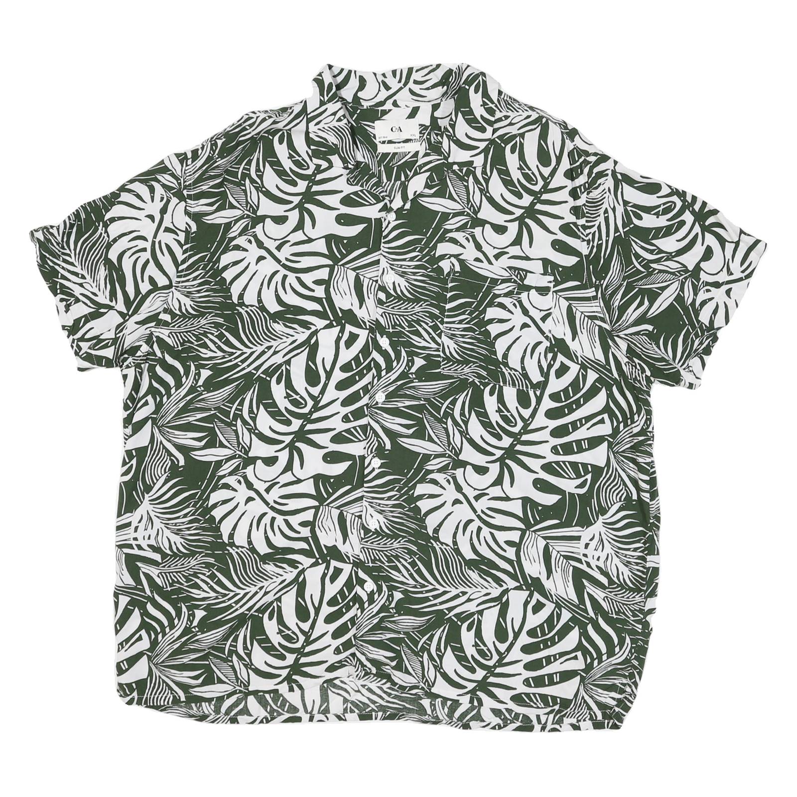 C&A Mens Green & White Tropical Pattern Shirt 2XL Summer Casual Cotton Blend