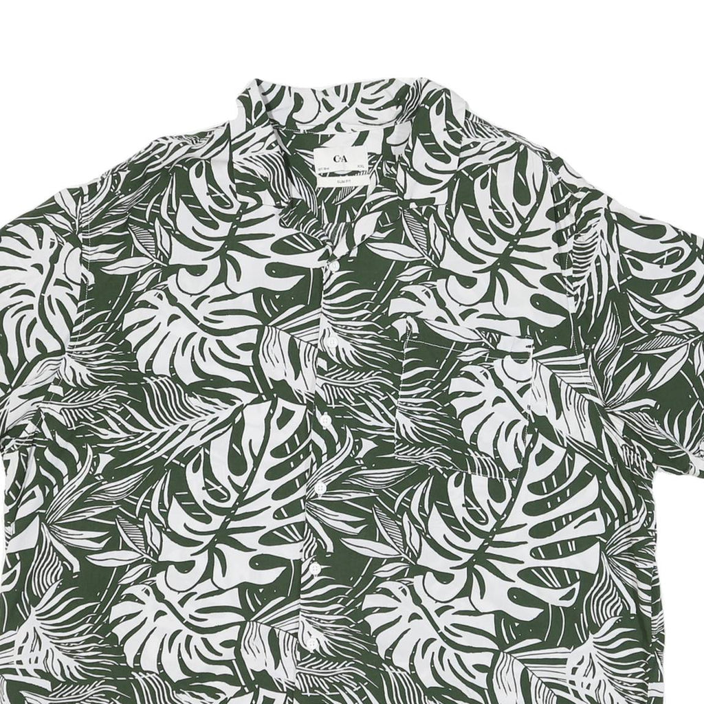 C&A Mens Green & White Tropical Pattern Shirt 2XL Summer Casual Cotton Blend
