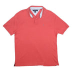 TOMMY HILFIGER Mens Red Short Sleeve Plain Polo Shirt L Cotton Casual
