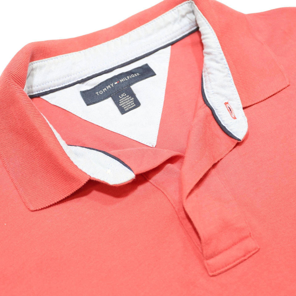 TOMMY HILFIGER Mens Red Short Sleeve Plain Polo Shirt L Cotton Casual