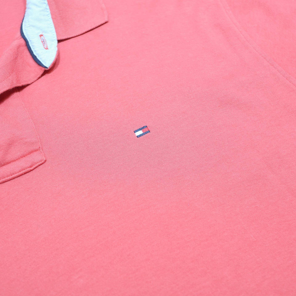 TOMMY HILFIGER Mens Red Short Sleeve Plain Polo Shirt L Cotton Casual